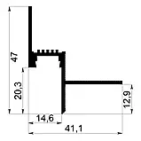 Алюмінієвий профіль для підвісної стелі з тіньовим швом і LED-розсіювачем 41,1×47 мм, довжина 3 м, фото 2