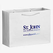 Пакет брендований подарунковий з білим шнурком 23×15×8 см Індивідуальне виготовлення Крейдований матовий білий папір, фото 2