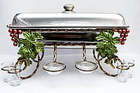 Садж блюдо для підігріву шашлику прямокутний 35*45 (соусниці + чарки скло)