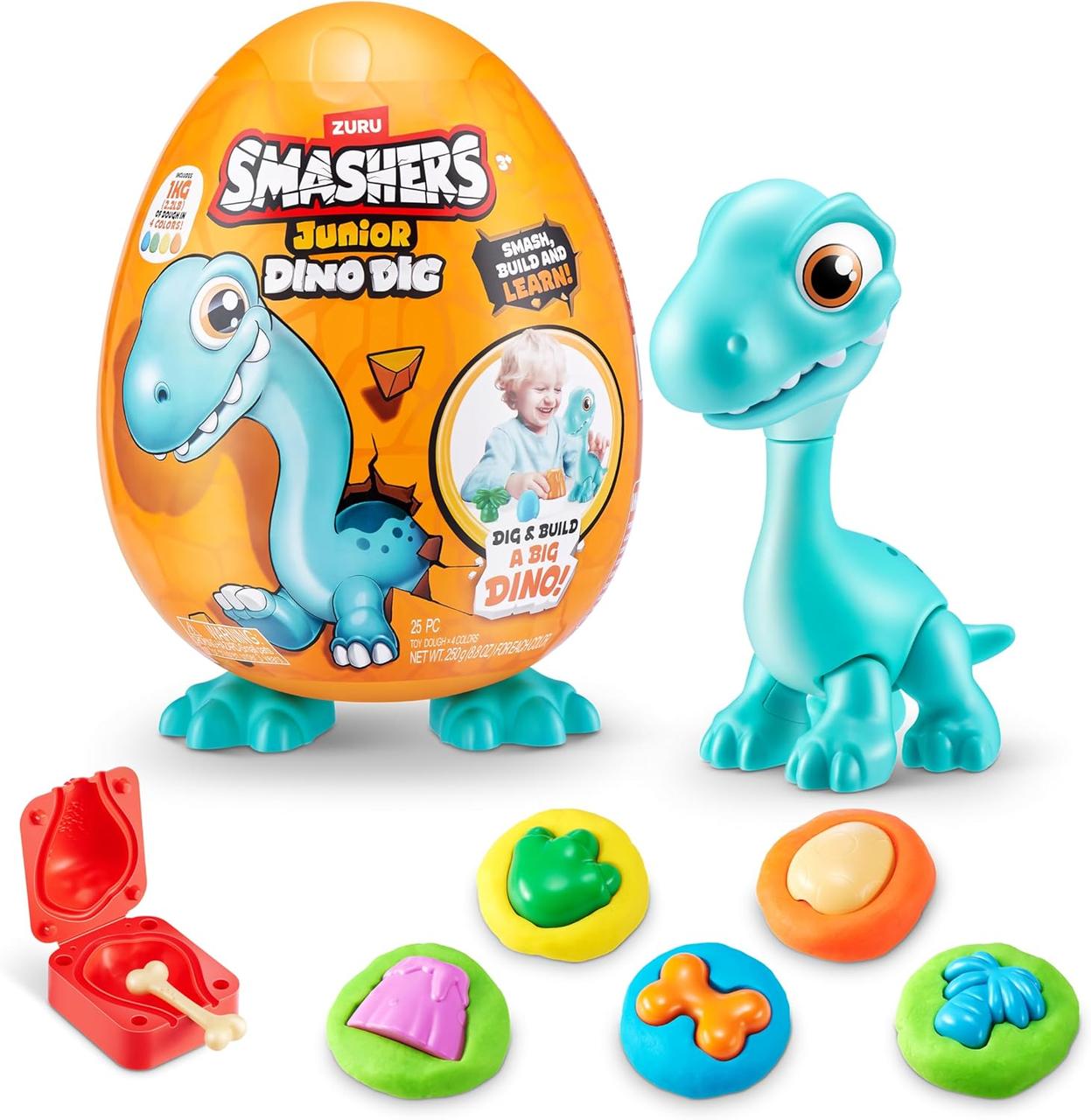 Ігровий набір іграшка-сюрприз Zuru Smashers Junior Dino Dig Large Egg Brontosaur 74115A, фото 1