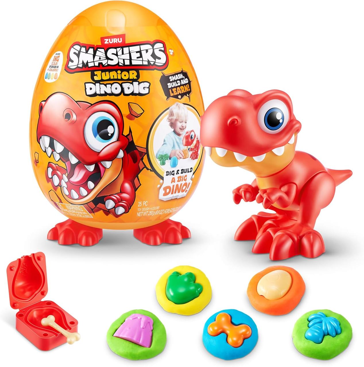 Ігровий набір з динозавром Тірексом та тістом для ліпки Zuru Smashers Junior Dino Dig Large Egg T-Rex 74115B, фото 1