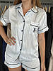 Піжама жіноча з шовку Армані сорочка і шорти Блакитна смужка, фото 5