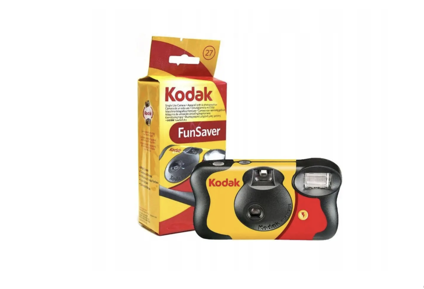 Одноразова плівкова фотокамера Kodak FunSaver 27 кадрів зі спалахом ISO MAX800  для фотозйомки,фотоплівка та батерейка в комплекті