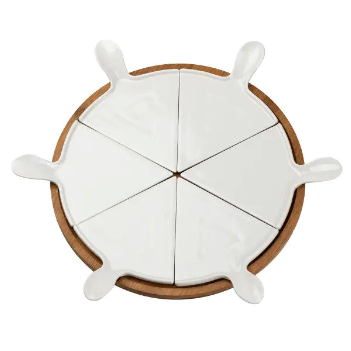 Тарілка для піци 28 см керамічна обертається, бамбукова основа HP1248, фото 1