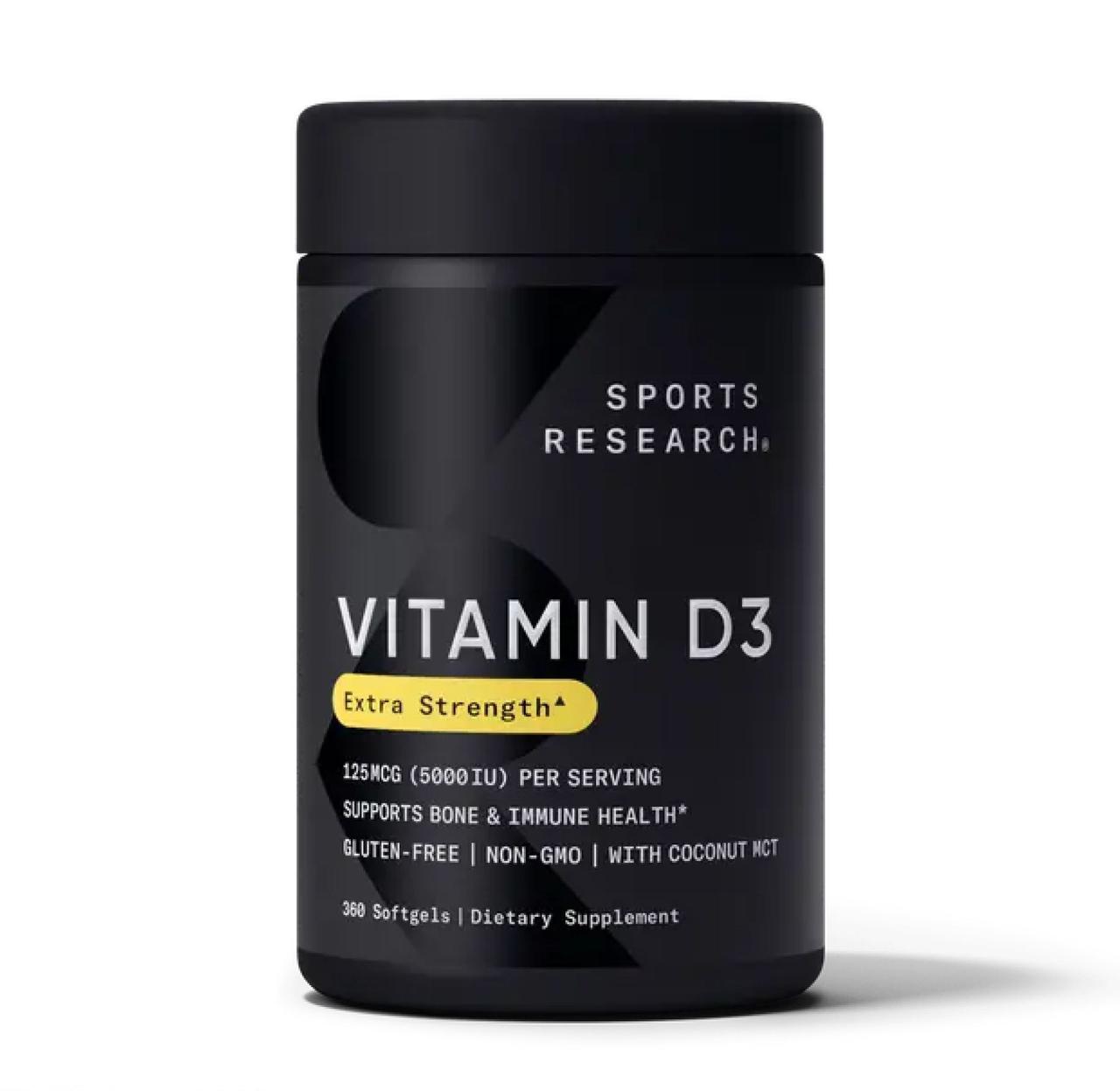 Вітамін Д3 Sports Research Vitamin D3 5000 МО, 360 м'яких капсул, фото 1