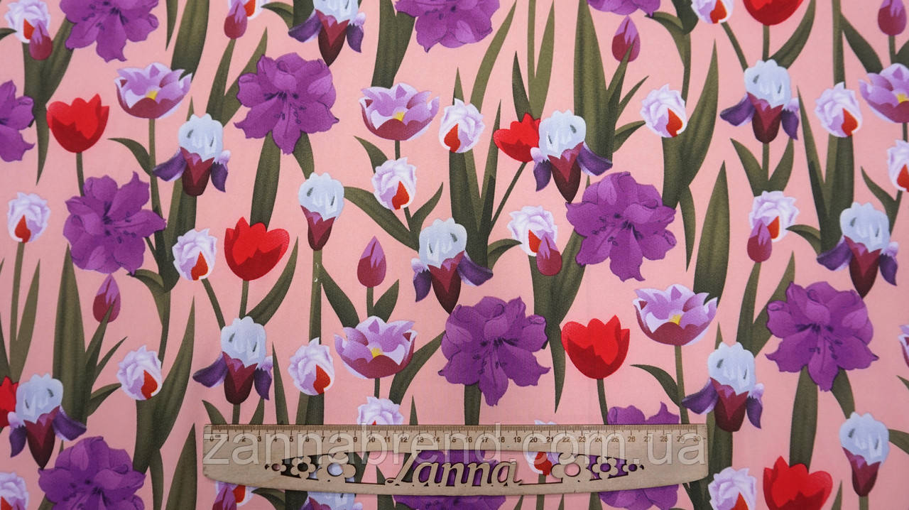 Тканина Софт колір персиковий "Травневі квіти", фото 1