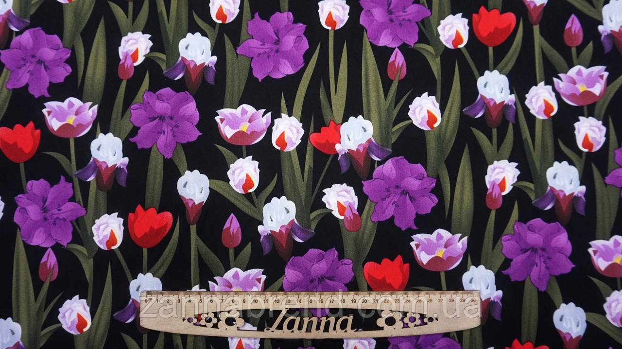 Тканина Софт колір чорний "Травневі квіти", фото 1
