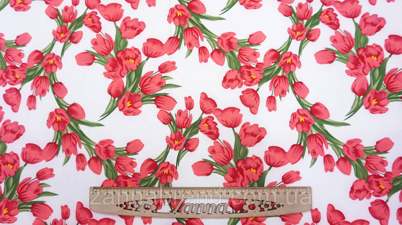 Тканина Софт колір молочний "Тюльпани", фото 1
