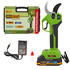 Акумуляторний безщітковий секатор Procraft ES32Li (Акумулятор 20 В, 2 А/год і зарядний, зріз гілок до 35 мм)