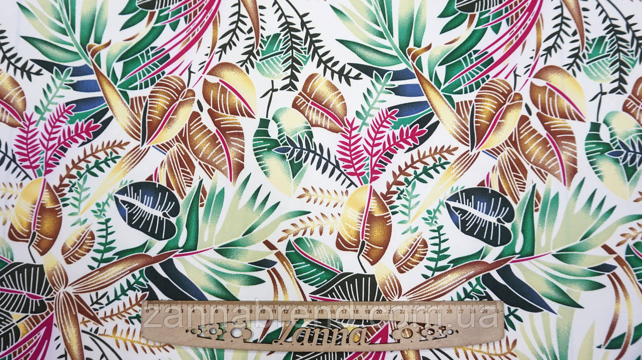 Тканина Софт колір молочний "Фантазія тропіків", фото 1