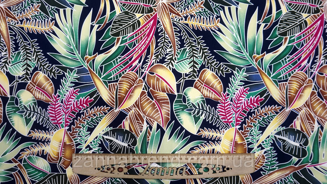 Тканина Софт колір темно-синій "Фантазія тропіків", фото 1