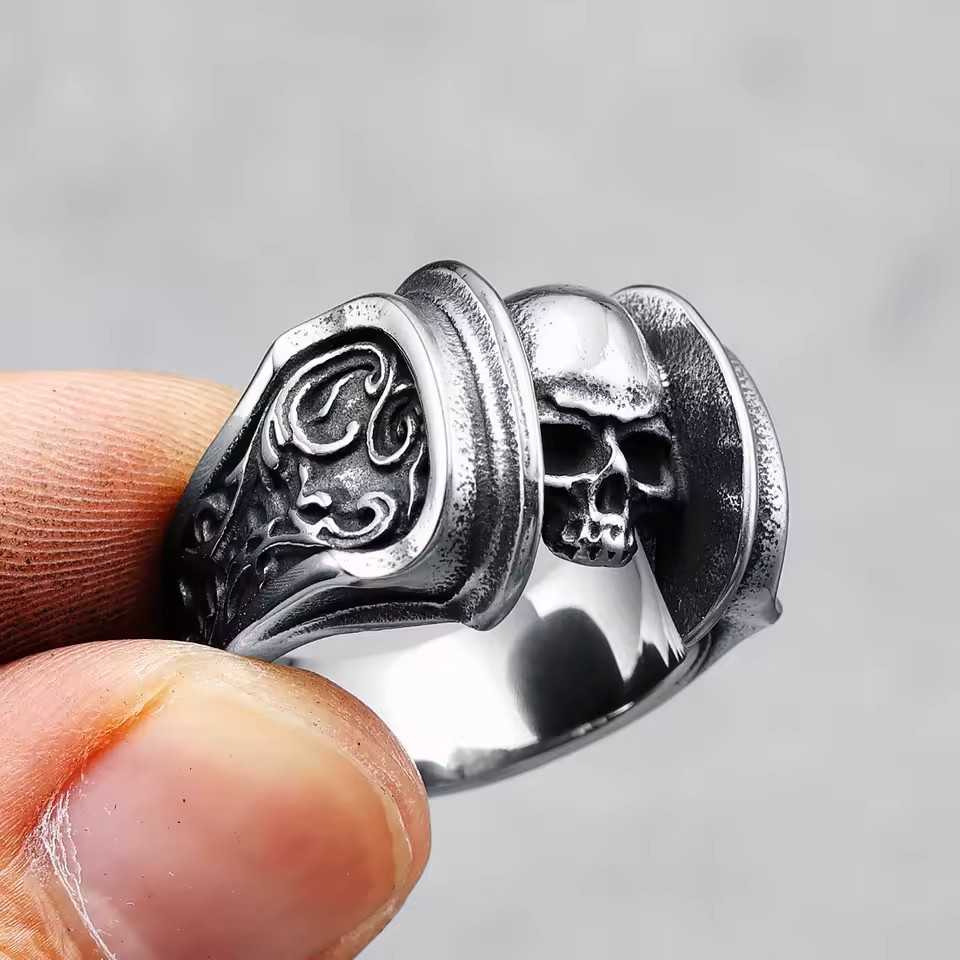 Каблучка печатка перстень чоловічий сталевий GODWAR 20 з нержавіючої сталі з Черепом, фото 1