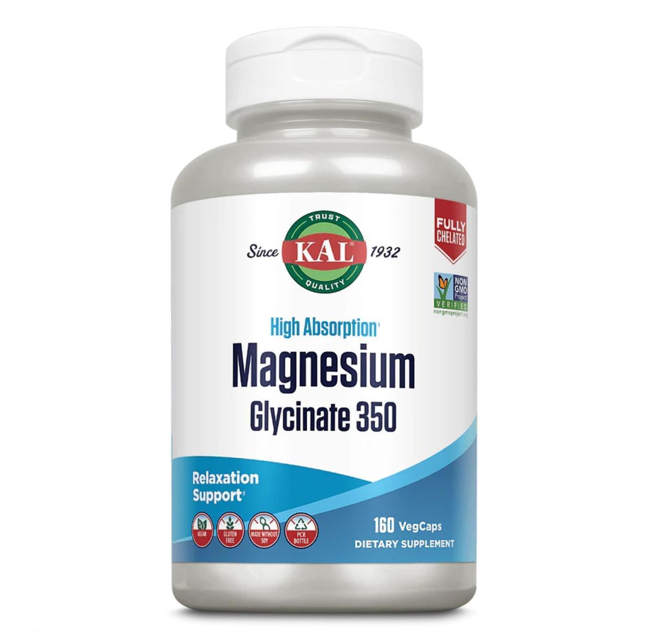 Магнію гліцинат KAL Magnesium Glycinate 350 мг, 160 веганських капсул, фото 1