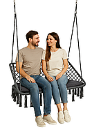 Крісло-гойдалка підвісна Плетена гойдалка двомісна 120 см WCG + м’яка подушка Графітова