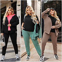 Женский спортивный костюм тройка батал оверсайз кофта, футболка и джоггеры