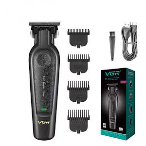 Машинка для стрижки VGR V-995 Pro акумуляторна 7000 RPM з USB зарядкою та 4 насадками Чорний