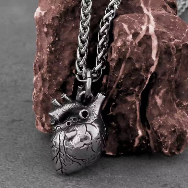 Чоловічий кулон підвіска з ланцюжком STEEL HEART на шию з медичної сталі під срібло з Серцем, фото 1