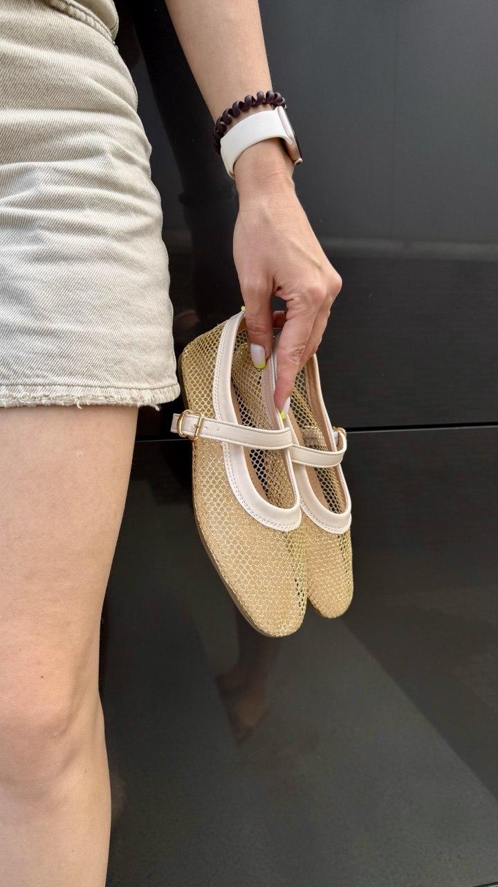 Балетки жіночі бежеві з блискітками, фото 1