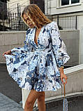 Жіноча літня бавовняна сукня з квітковим принтом та об'ємними рукавами, фото 3