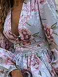 Жіноча літня бавовняна сукня з квітковим принтом та об'ємними рукавами, фото 4