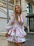 Жіноча літня бавовняна сукня з квітковим принтом та об'ємними рукавами, фото 5