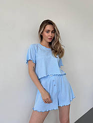 Комплект домашній з бавовни футболка і шорти блакитний