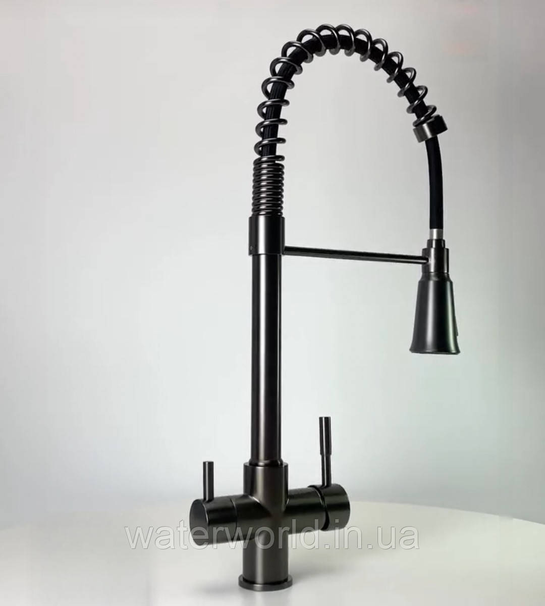 Латунний змішувач для кухні Koer Чехія KB-72025-07 з виходом для питної води (вилив-пружина) колір графіт, фото 1