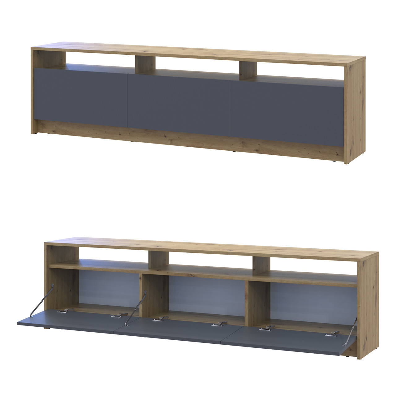 Стінка у вітальню U3. Дуб Артізан/Графіт 180х33х43. Тумба для телевізора в кімнату, фото 1