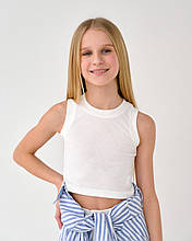 Базовий топ майка молочна в рубчик для дівчинки BossKids розмір 164 см