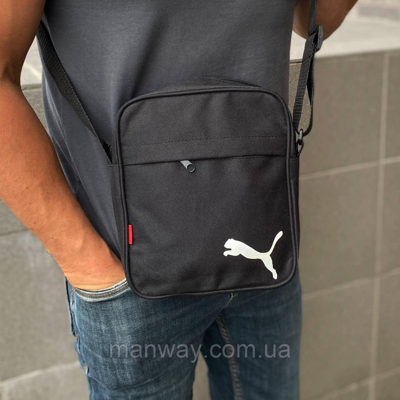 Спортивна чорна чоловіча сумка барсетка через плече містка зручна