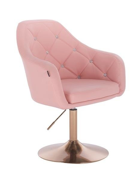 Крісло перукарське НС830N, рожеве,база золото