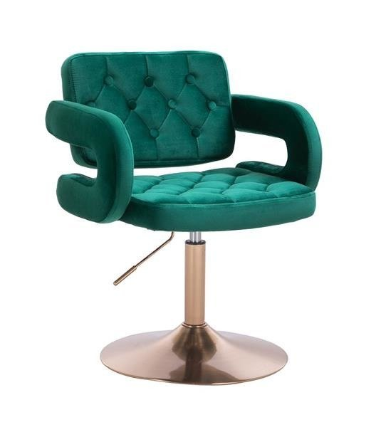 Крісло перукарське НR8403N, велюр, зелене, база золото