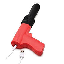 Вібратор у формі пістолета, із фрикціями Master Series Pistol Pounder червоно-чорний, фото 4