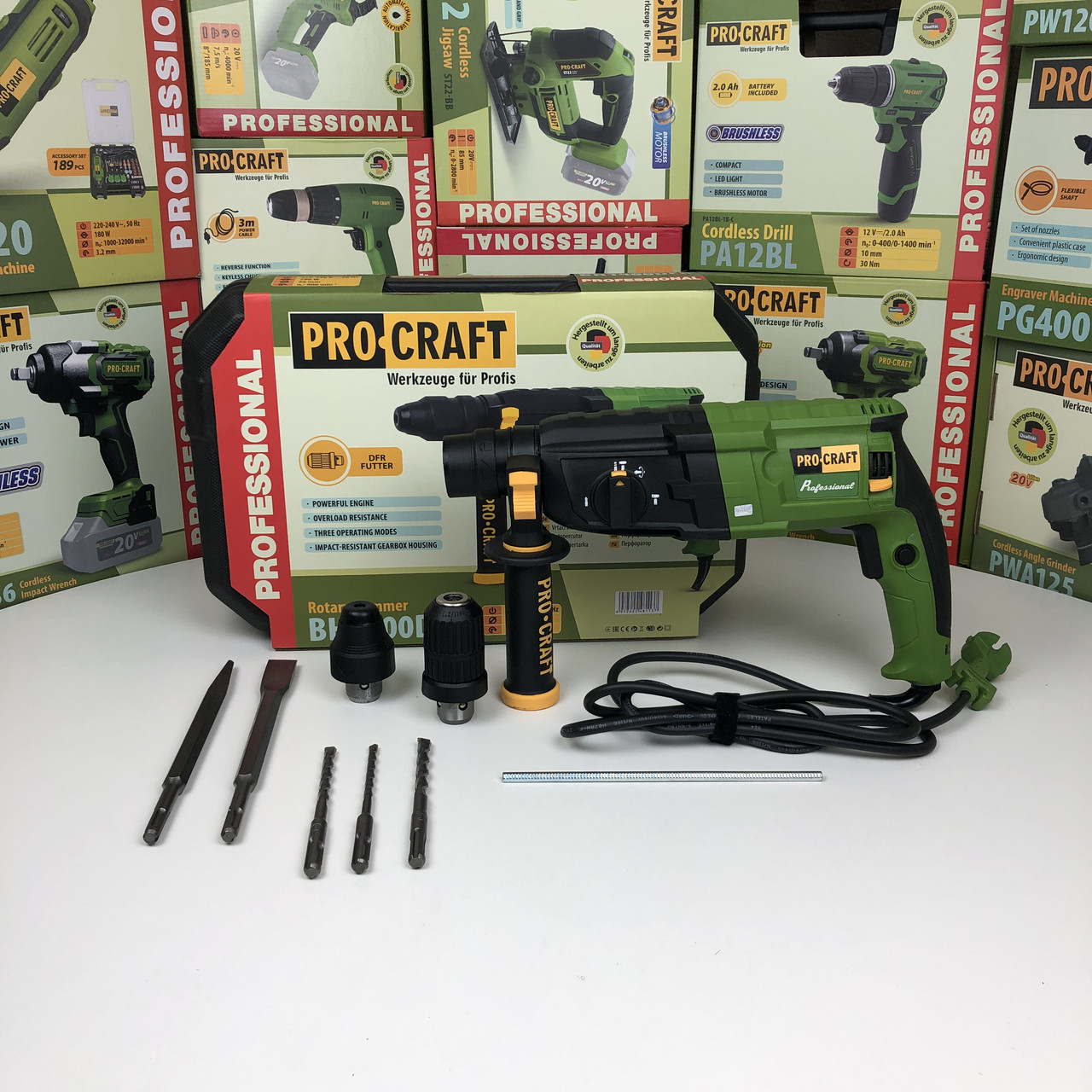 Перфоратор Procraft BH1400 DFR (790 Вт, 3.0 Дж, SDS PLUS) у кейсі. Перфоратор Прокрафт BH-1400 ДФР, фото 1