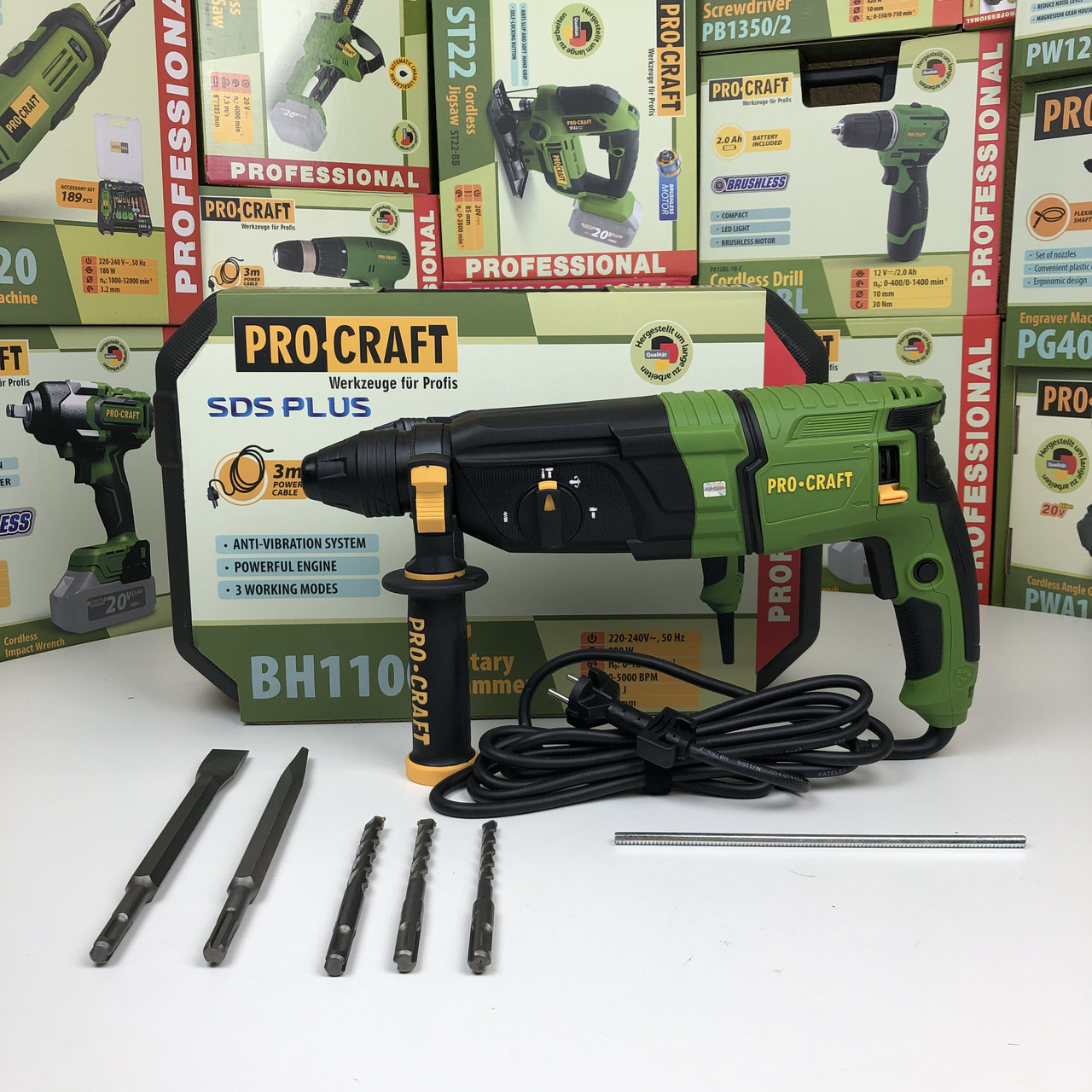 Перфоратор Procraft BH1100 (900 Вт, 3.2 Дж, SDS PLUS) у кейсі. Перфоратор Прокрафт BH-1100, фото 1