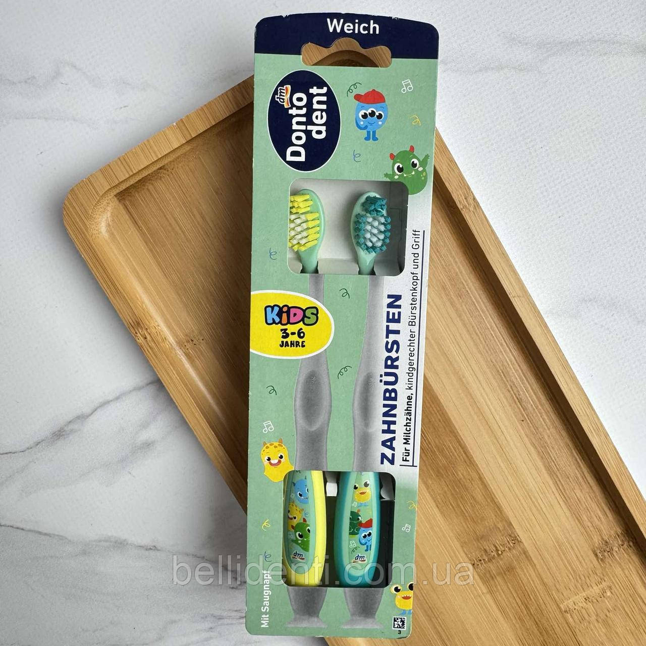 Зубна щітка Dontodent Kids від 3 до 6 років (монстрики), 2 шт