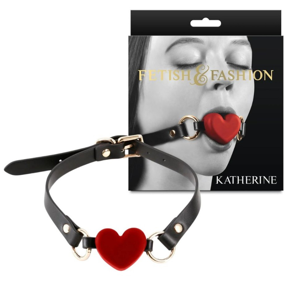 Кляп у вигляді серця NS Novelties Katherine на регульованому ремінці, червоно-чорний, фото 1