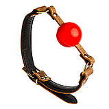 Кляп із коричневої італійської шкіри DS Fetish з червоною кулькою (Голландія), фото 2