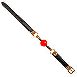 Кляп із коричневої італійської шкіри DS Fetish з червоною кулькою (Голландія), фото 4