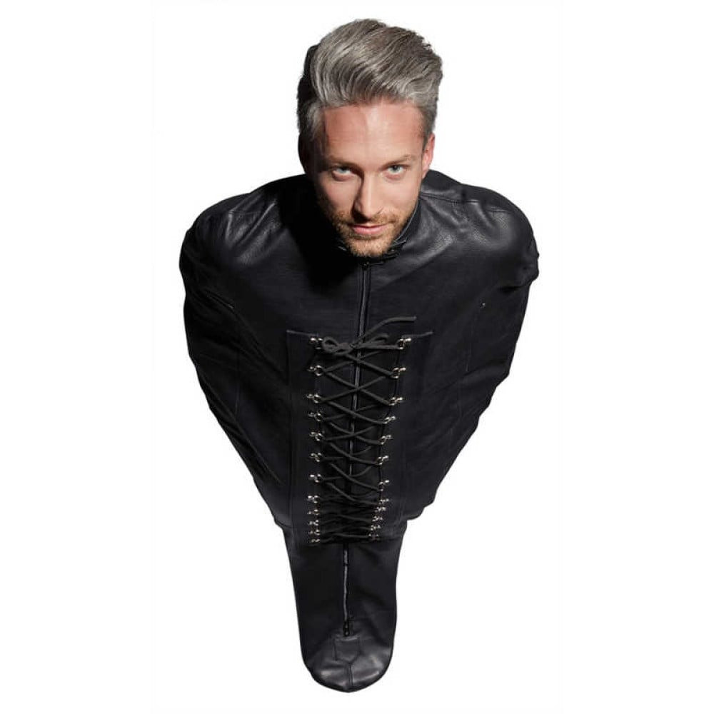 Утихомирюючий мішок для БДСМ-ігор ZADO Leather Bondage з натуральної шкіри, чорний, фото 1