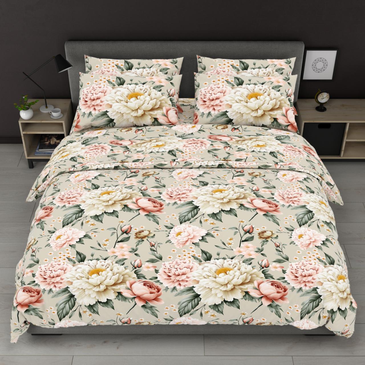 Наволочка на блискавці 70х70 (Бязь) | Від виробника "Королева Ночі" | Квіти на бежевому, фото 1