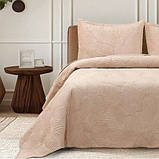 Велюрове покривало з наволочками 50х70 Монстера 200*230см. Стьобане бежеве покривало Стильне покривало, фото 2