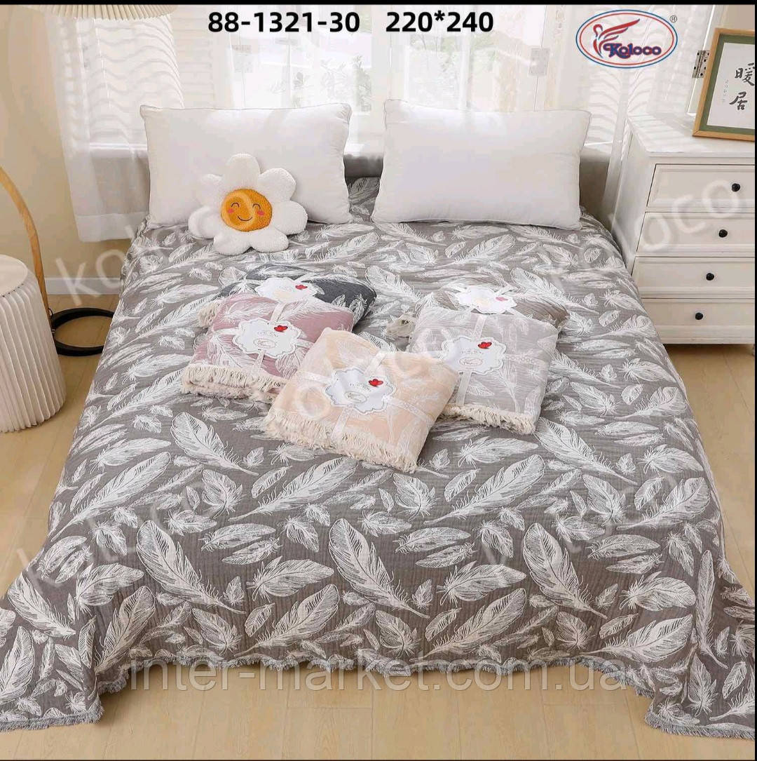 Муслінове покривало 200*230см., Літня ковдра,  Покривало плед муслін 4 шари, Мусліновий плед, фото 1