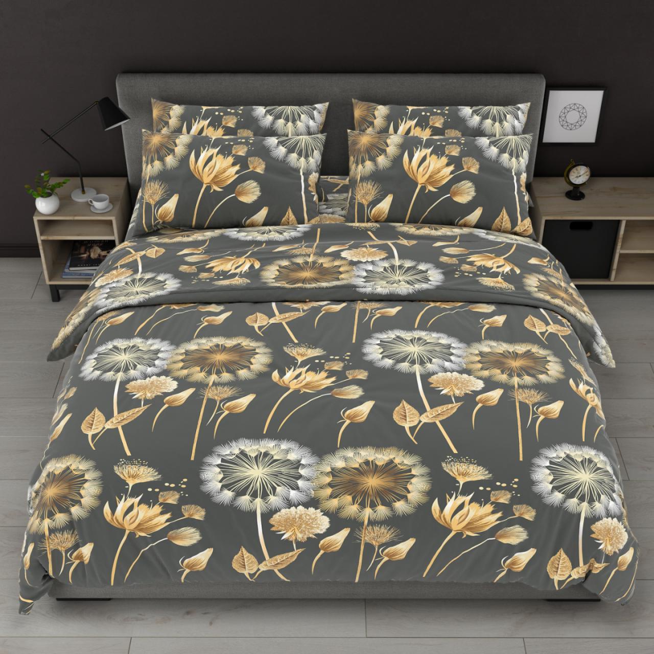 Наволочка на блискавці 70х70 (Бязь) | Від виробника "Королева Ночі" | Кульбаби на сірому, фото 1