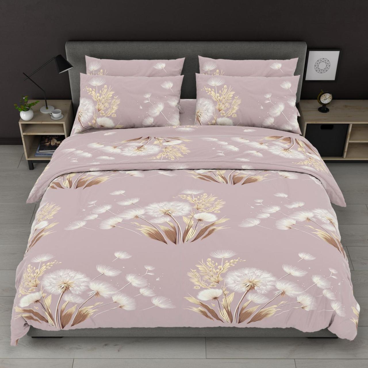 Підковдра на блискавці 145х215 (Бязь) | Полуторна підковдра від виробника "Королева Ночі" | Кульбаби на блідо-рожевому, фото 1