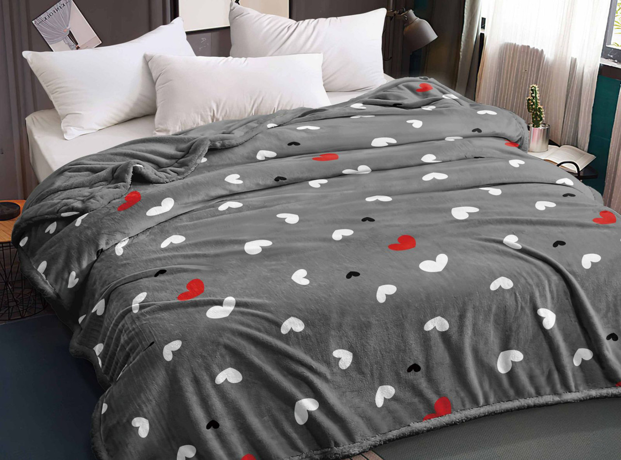 Плед-покривало (Фліс) | Плед від виробника "Королева Ночі" | 150х220 | Серця на сірому, фото 1