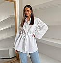 Жіноча біла базова блузка з куліскою oversize стиль і комфорт на кожен день, фото 2
