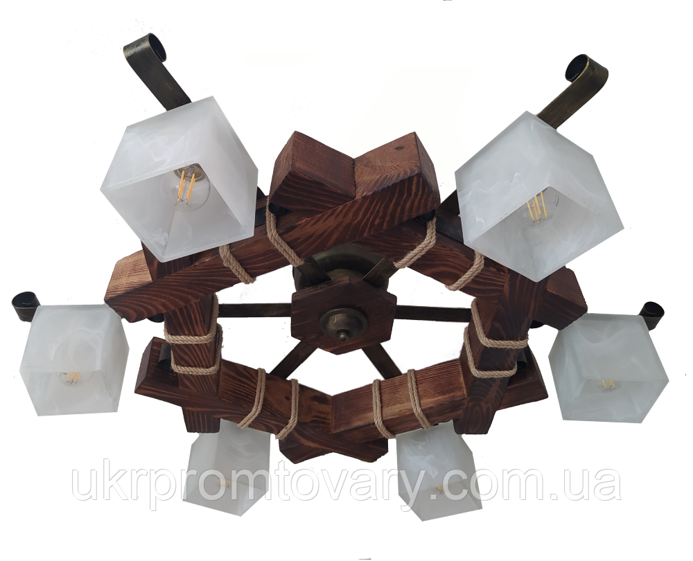 Люстра дерев'яна шестигранна (6 плафонів) в альтанку, альтанку, сауну, будинок — у Києві, Україні, доставка