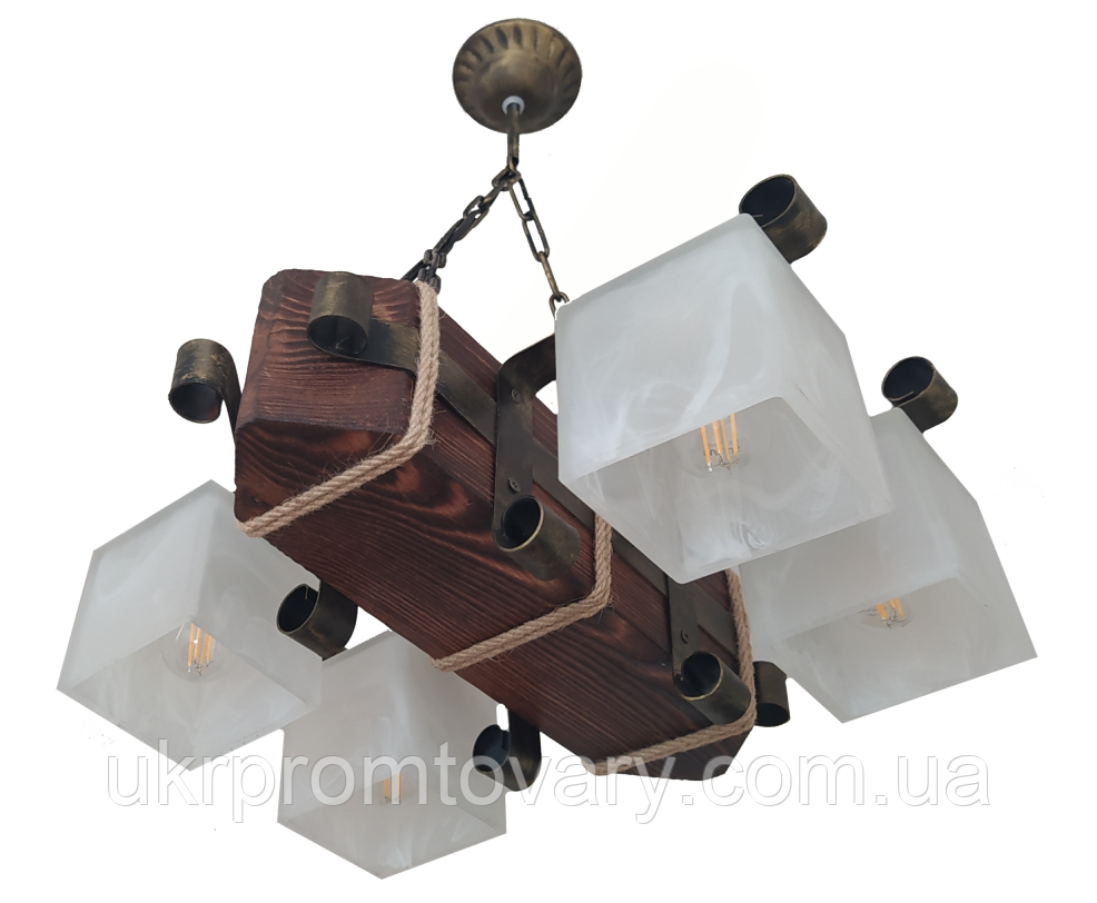 Люстра дерев'яна брус на ланцюги (4 плафони) в альтанку, альтанку, сауну, будинок — у Києві, Україні, доставка