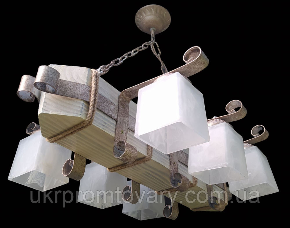 Люстра дерев'яна брус на ланцюги (6 плафонів) в альтанку, альтанку, сауну, будинок — у Києві, Україні, доставка